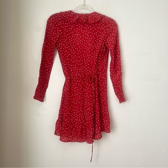 Realisation Par The Alexandra Red Star 100% Silk Long Sleeve Wrap Mini Dress XXS - Picture 11 of 11